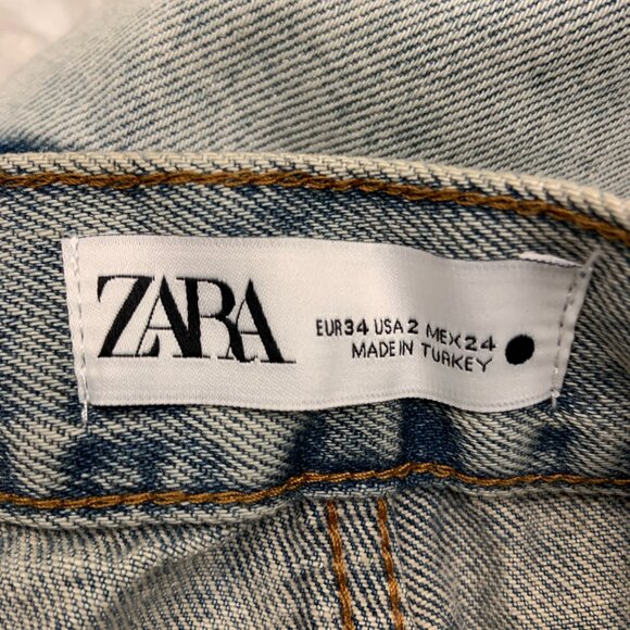Women's Zara The Layered Denim Pant Blue Jeans Straight Leg Size 2 - Picture 9 of 12